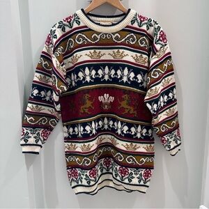 Natural England Prince of Wales Crest Crewneck Sweater in Cream, Navy & Burgundy